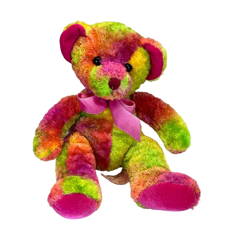 Russ Teddy Bear Confetti 10"‎ Plush Tie-Dye Pink Bow